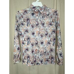 1970s Purple Peach Disco Fever Groovy Retro Rainbow Feather Dagger Shirt M